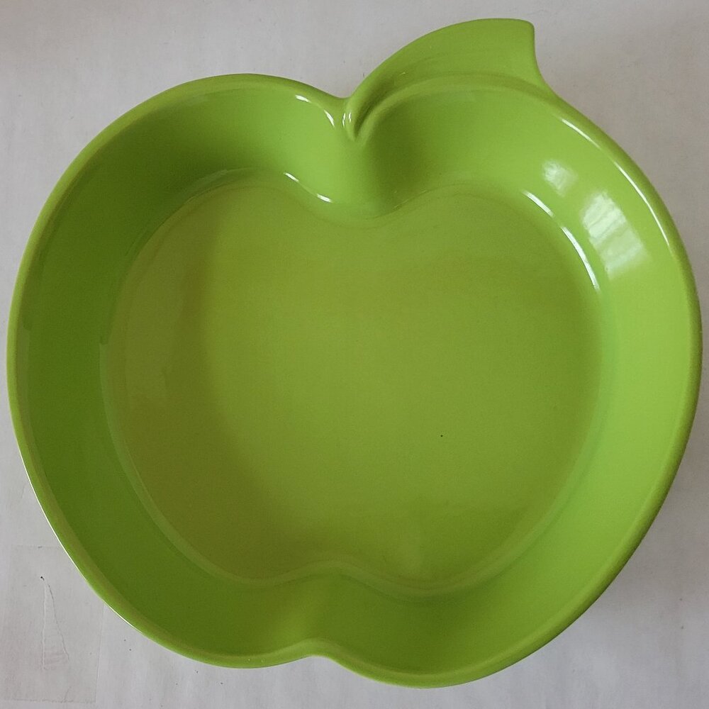 Green Cerutil Stoneware Apple Shaped Deep Dish Baking Pie Plate Made In Portugal